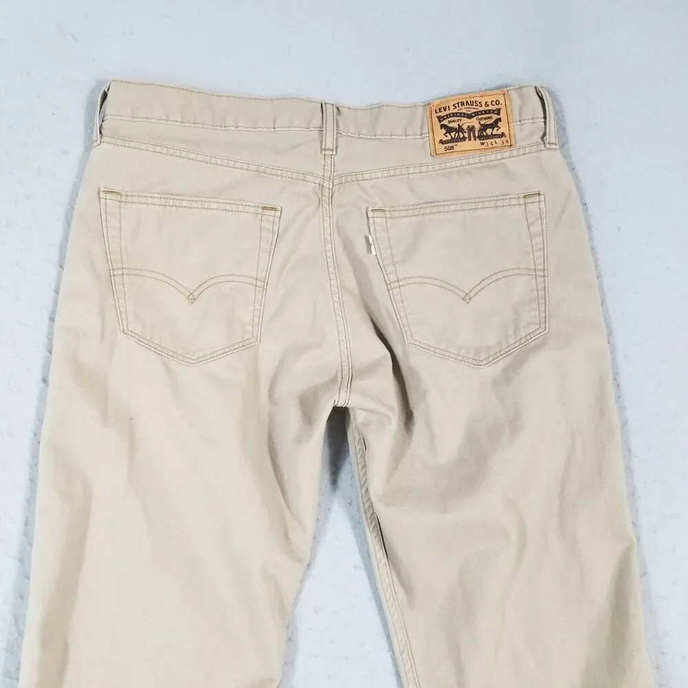 Levis 508 Mens Jeans 34x32 Tapered Straight Brown‎ Denim Retro Pants
